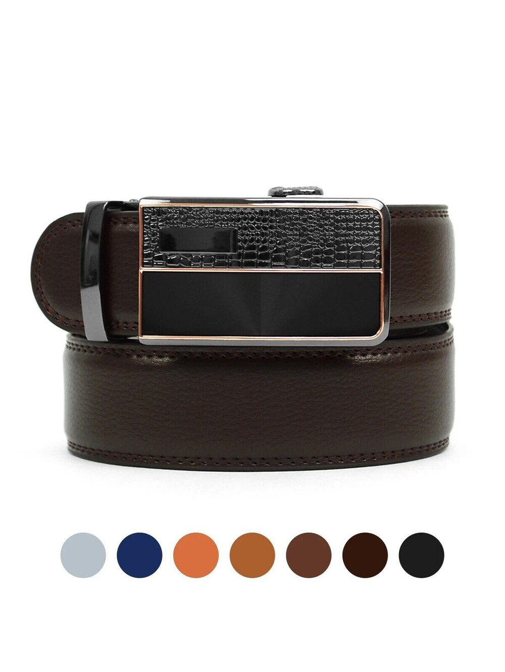 MGLBB1-DBR Sliding Buckle 46" Men's Genuine D. Brown Leather Strap Ratchet Belt